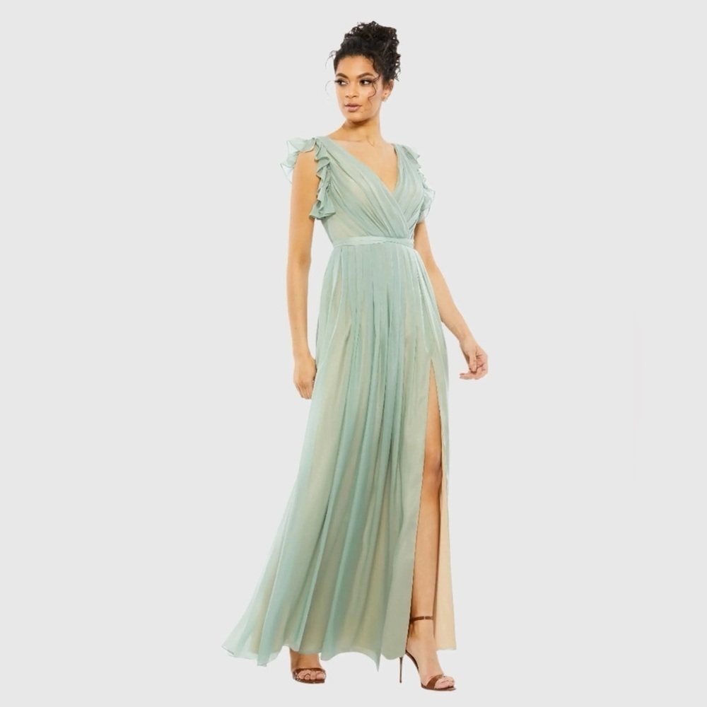Ieena for Mac Duggal 26577 NWT Flowy V Neck Ruffled Cap Sleeve Gown